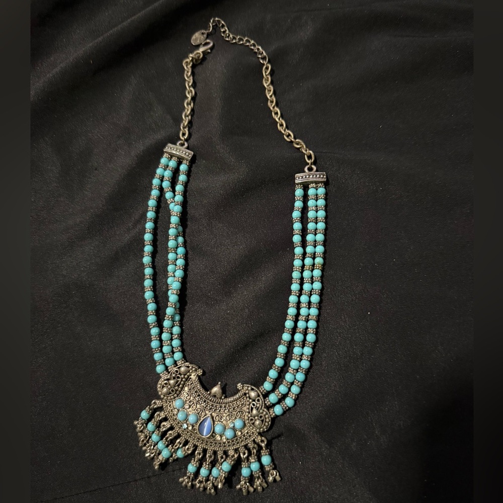 Turquoise and gold adjustable necklace